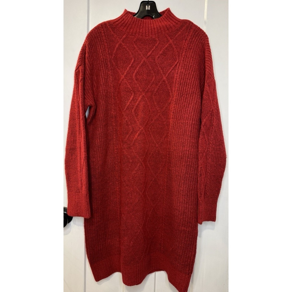 NWT LOFT Tall Cable Turtleneck Sweater Dress - Tango Red - Size Large